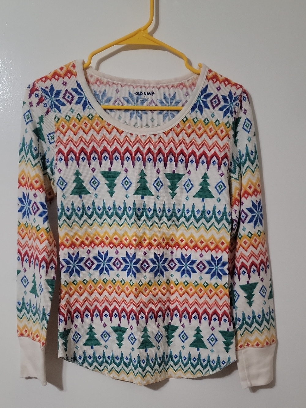Old Navy White Multicolor Fair Isle Thermal Shirt